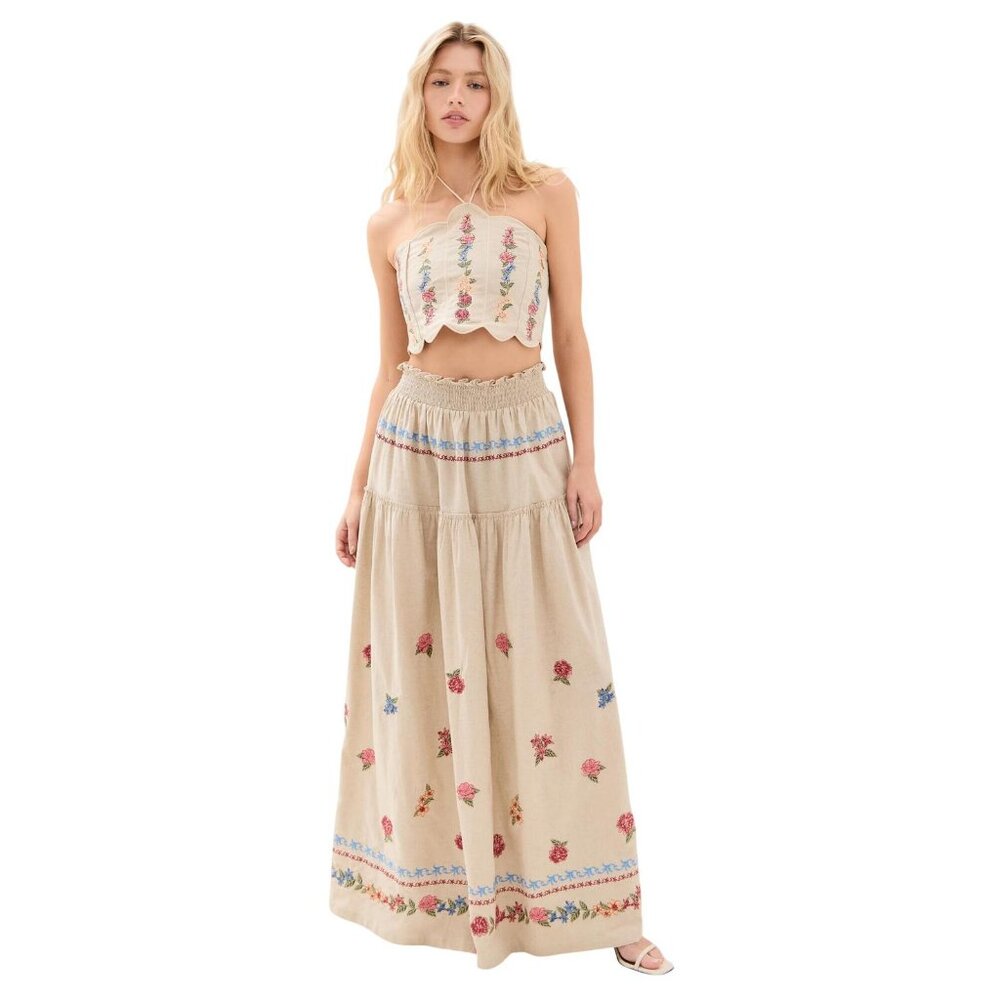 NWT Agua Bendita Womens Serenity Linen Blend Crop Halter Top 17057 Blush Brown L - Picture 5 of 12